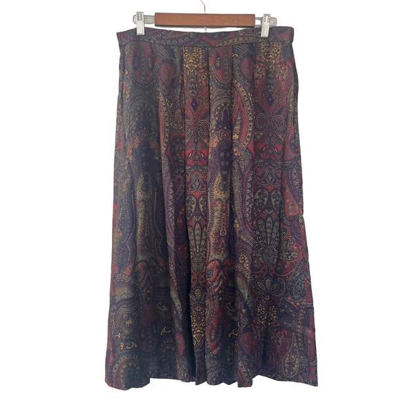 Woodstock International Dresses & Skirts - Vintage Paisley Midi Skirt Equestrian Fall Red Navy Green Gold Size 12